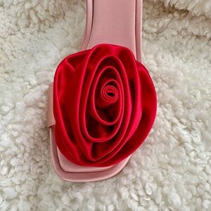 Badgley Mischka Pink Heels with Red Floral Accent